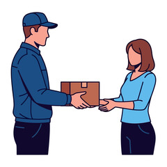 Package Delivery: A digital illustration captures a moment of service, a delivery man handing over a package to a recipient, symbolizing efficient logistics and fulfillment.