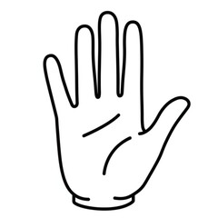 Obraz premium Simple black outline hand open with five fingers and palm lines, symbolizing communication or stop