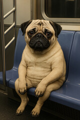 Mops sitzt in der U-Bahn