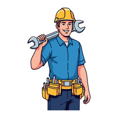 Handyman with a Wrench: An illustration of a skilled handyman, confidently holding a wrench, and wearing a tool belt and hard hat. A depiction of professionalism and expertise.