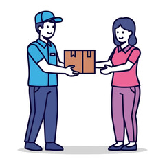 Fototapeta premium Delivery Service Illustration: A friendly delivery person hands over a parcel to a satisfied recipient, embodying the ease and convenience of modern shipping.