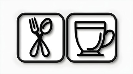 black icon of spoon and fork, restaurant icon