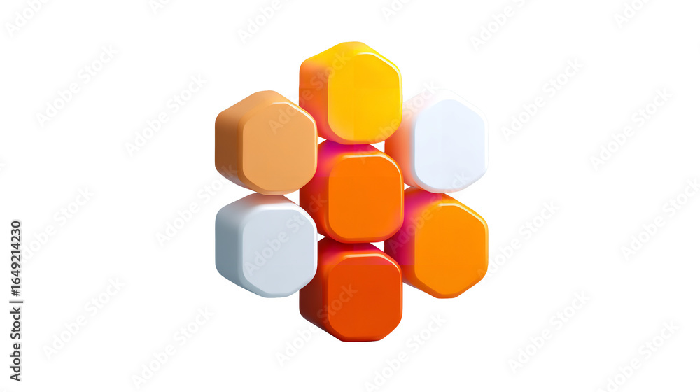 Poster geometric pattern of colorful 3d hexagon shapes, creative concept on transparent background