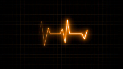 Orange Neon Heartbeat Line on Dark Grid Background
