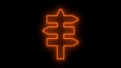 Orange neon signpost with multiple arrows on black background