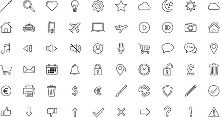 A collection of outline icons representing various symbols and functions on a white background layout