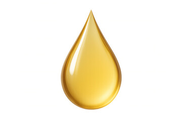 Golden viscous liquid droplet falling with fluid dynamics, highlighting reflective surface texture against clean transparent backdrop