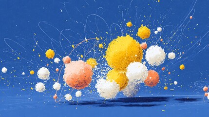 A stylized animation of atoms colliding and reacting 