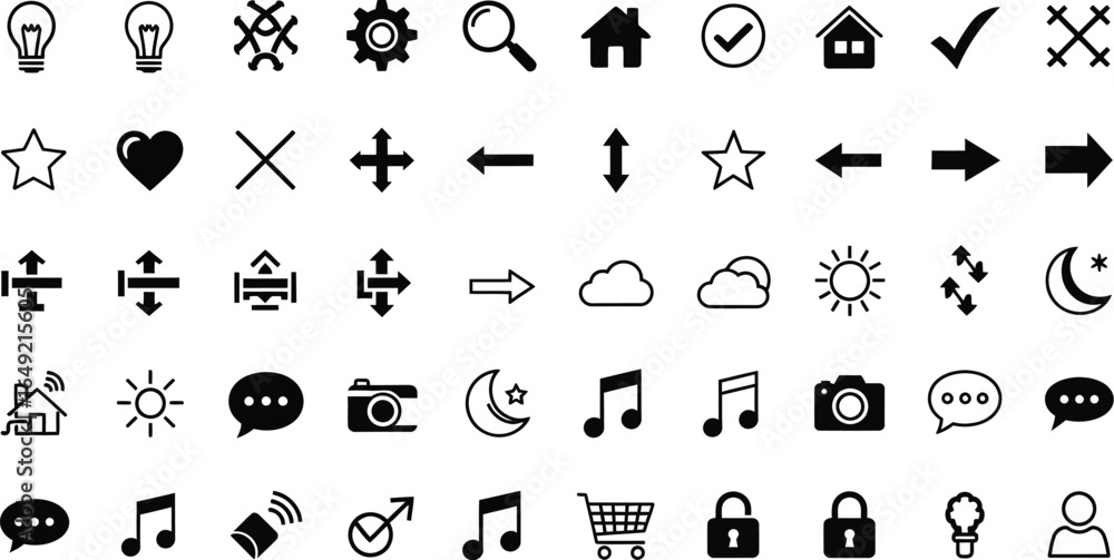 Poster a collection of various black and white icons arranged in a grid pattern on a white background