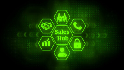 Sales Hub Concept With Icons In Hexagons business technology