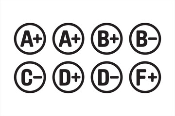 A to F Grading System Icons for School and Academics