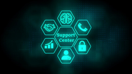 Support Center Hexagon Icons with Digital Background