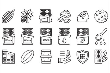 Chocolate Factory Icons – Beans, Bars, Cookies, and Industry