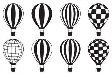 Set of Simple Travel Icons &ndash; Hot Air Balloons with Striped and Checkered Patterns