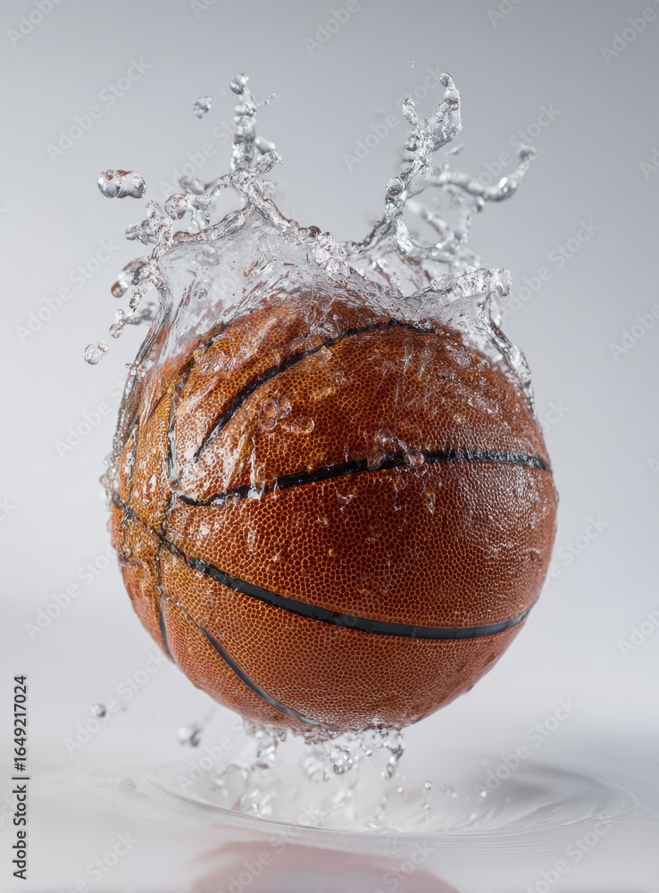Poster a basketball is submerged in water, creating a dynamic splash effect, showcasing the interaction bet