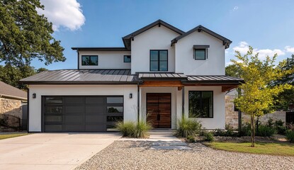 Fototapeta premium Modern farmhouse style home with a contemporary facade
