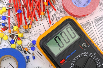 A digital multimeter for measuring the parameters of electrical circuits. Close-up. 