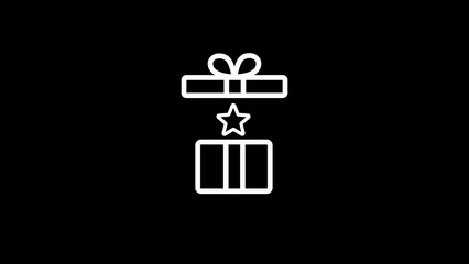 White Gift Box Icon with Star on Black Background present