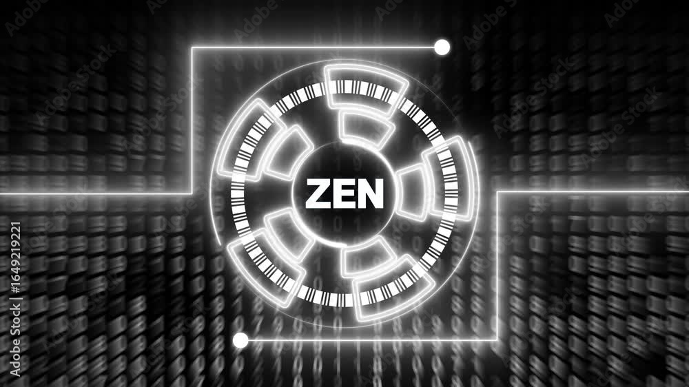 Poster futuristic white circular interface with zen text and digital data background technology