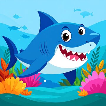 Happy shark in underwater garden