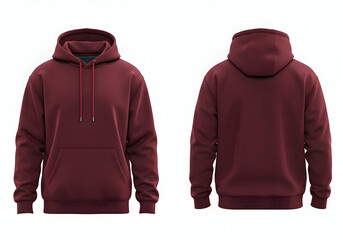This blank maroon hoodie showcases front and back views. Its casual style is ideal for custom designs everyday wear and comfortable layering. A versatile garment for any wardrobe.