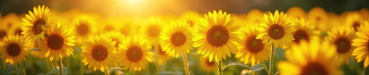 Vibrant sunflowers bask in the warm sunlight, their golden petals radiating joy and summer energy  A picturesque scene of nature's beauty at its finest ,  bloom,  blossom