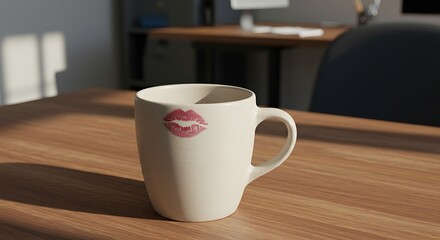 Kiss mark on coffee mug conveys romance or office romance
