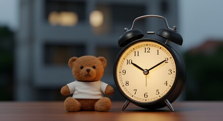 Teddy Bear and Alarm Clock Still Life