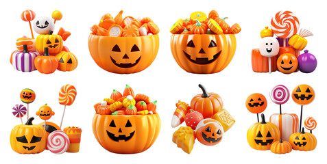Naklejka premium PNG Festive Halloween candy collection, element set on transparent background