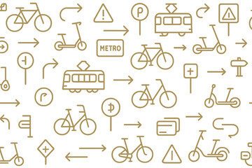 Urban transportation icons highlighting cycling and public transit options in a modern style