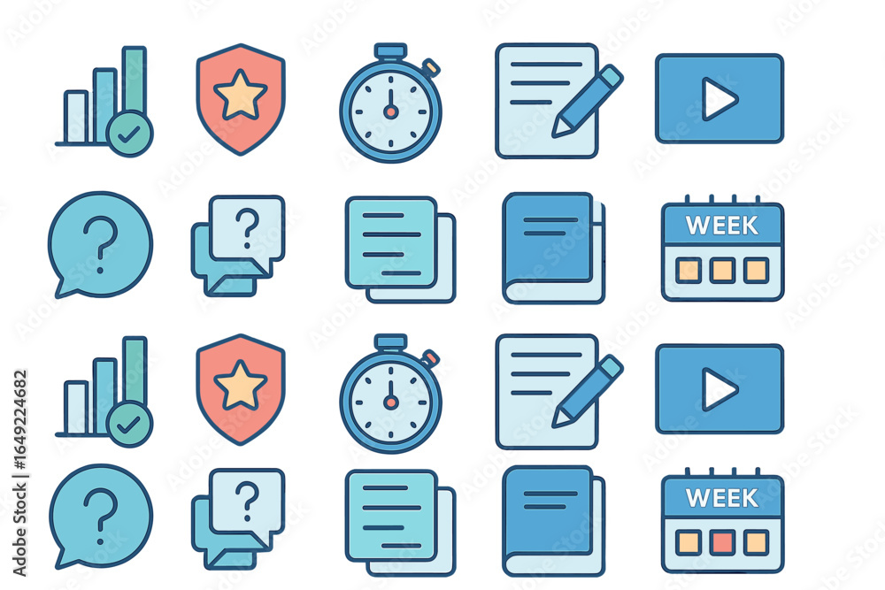 Poster icons representing productivity tools and time management strategies for effective task completion a