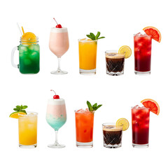 Assortment of colorful refreshing cocktails and drinks