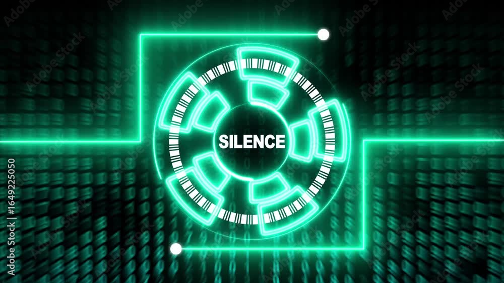 Aufkleber green neon futuristic hud element with word silence and digital background abstract binary