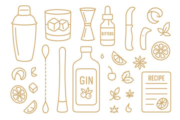 Creative cocktail preparation with gin, mixers, and bar tools during a home gathering