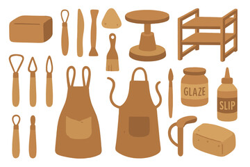 Obraz premium Baking and pottery tools arranged on a clean surface for creative projects in a cozy workshop setting