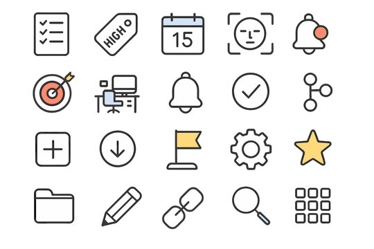 Collection of various icons representing tasks, scheduling, and organization in a modern design layout