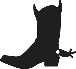 Simple Black Silhouette Cowboy Boot with Spur Western Element Illustration