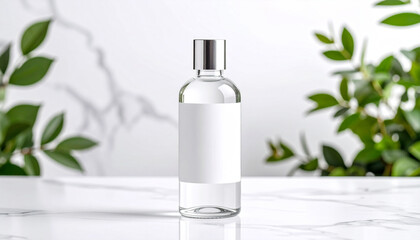 Naklejka premium A glass bottle mockup with blank label for branding