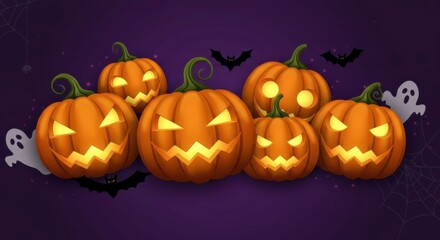 Obraz premium Halloween greeting with bats and pumpkins