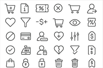 Fototapeta premium Collection of minimalistic shopping and payment icons featuring various symbols for e-commerce activities