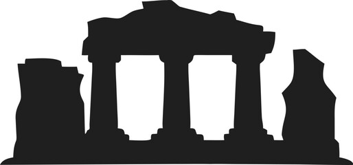 Minimalist Silhouette Ruined Temple with Pillars Architecture Building Landmark