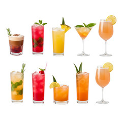 Assortment of colorful refreshing summer cocktails and drinks