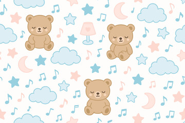 Cute bears and pastel stars create a delightful nursery pattern perfect for children's decor