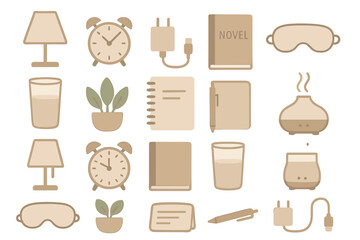 Collection of cozy bedroom items suitable for relaxation and sleep enhancement in a serene environment