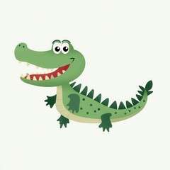 a cheerful crocodile hatchling clipart, river animal illustration, digital painting, green tones, isolated on white background