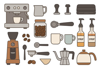 Coffee Brewing Icons – Barista Equipment & Ingredients