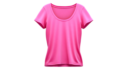 Basic pink women's scoop neck T-shirt, front view, clean studio shadow, isolated on transparent background