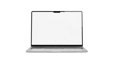 A modern laptop computer with a blank white screen, isolated against a white background.