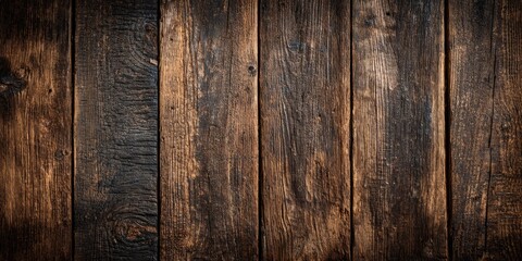 Naklejka premium Dark, aged wooden planks form a rustic backdrop