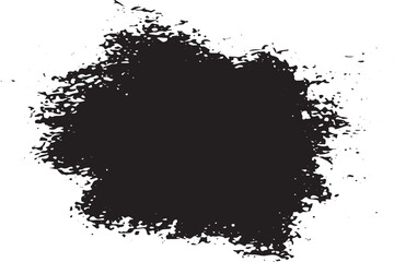 Black ink splatter with distressed texture and abstract shape. Grunge paint stroke vector illustration on a blank background.